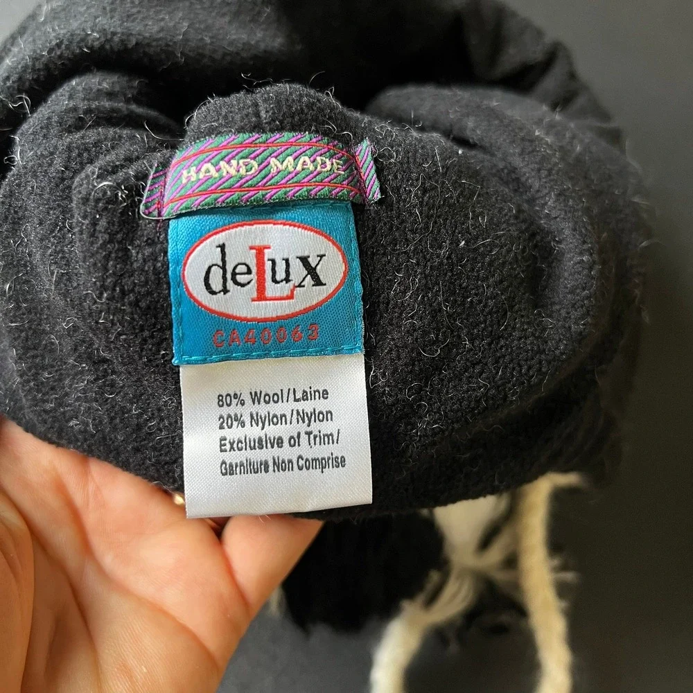DeLux Kids Skunk Trapper Hat Wool Blend Fleece Lined Animal Earflap Black White